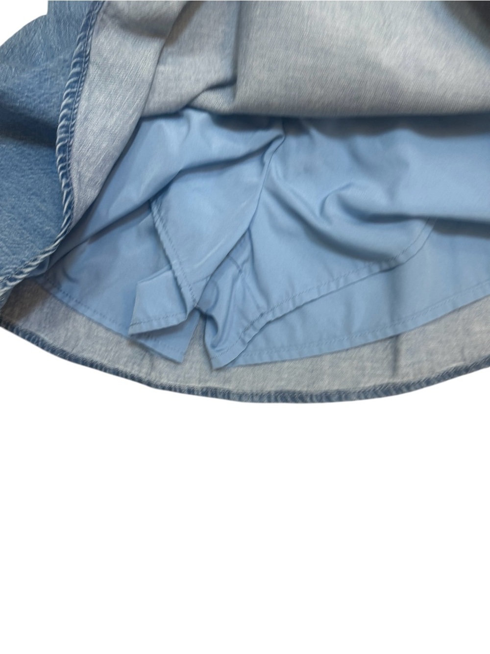 Hollister Denim Fit & Flare Mini Dress XS Sweetheart Neck Open Back Tie Pockets - Picture 8 of 11